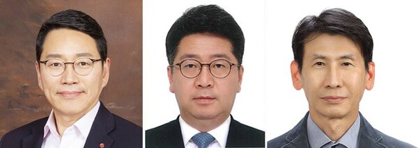 2022년 LG그룹 인사에서 사장으로 승진한 3인. 왼쪽부터 조주완 LG전자 사장, 하범종 (주)LG CFO, 김명규 LG디스플레이 사장.