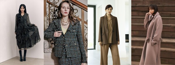 CJ ENM 커머스부문 히트상품 TOP10 이미지.왼쪽부터 ‘더엣지 플로럴 원피스’, ‘칼 라거펠트 파리스 트위드 자켓’,‘셀렙샵에디션 제냐 그룹 캐시미어 100% 재킷’, ‘지스튜디오 핸드메이드 롱코트’/사진=CJ온스타일