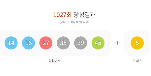 로또 1027회 당첨번호 조회결과./동행복권