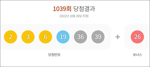 로또 1039회 당첨번호 조회결과./동행복권