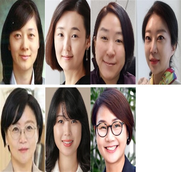 여성 신규 임원. (왼쪽 위부터 시계방향으로) 현대차 차량제어SW품질실장 김효정 상무, 현대디자인이노베이션실장 제승아 상무, 연구개발인사실장 장혜림 상무, 역량혁신센터장 임지혜 상무, 글로벌PR팀장 차선진 상무, 기아 국내사업전략실장 김지민 상무, 현대건설 스마트건설연구실장 안계현 상무./사진=현대자동차