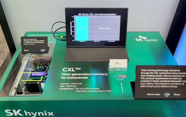  SK하이닉스가 ‘델 테크놀로지스 월드 2023’에서 전시한 CXL 메모리와 HBM3/SK하이닉스