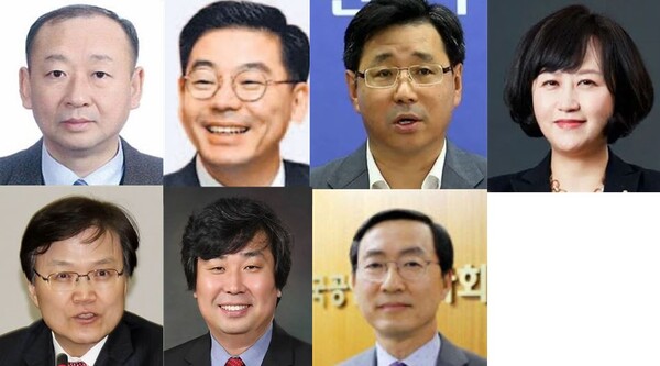 KT 사외이사 후보로 선임된 (사진 위 왼쪽부터 시계방향으로) 곽우영, 이승훈, 윤종수, 조승아, 안영균, 김성철, 최양희 후보.