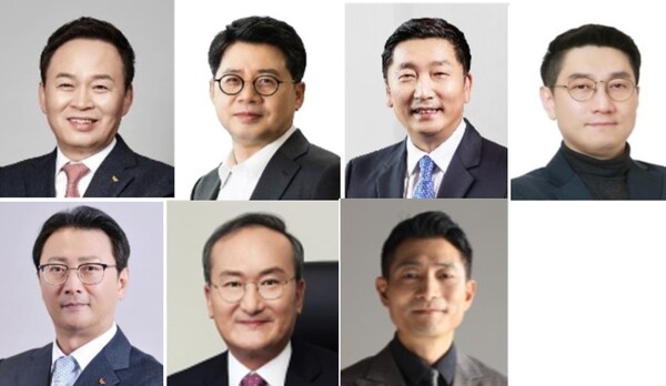 2024년 임원인사에서 대표이사가 변경된 7개사 CEO 7인방. 사진 윗줄 왼쪽부터 시계방향으로 SK(주)장용호, SK이노베이션 박상규, SK실트론 이용욱, SK(주)머티리얼즈 김양택,SK엔무브 김원기, SK온 이석희, SK에너지 오종욱 대표이사.