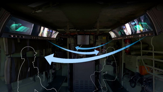 현대모비스가 해병대 상륙돌격장갑차에 적용한 멀미저감 기술. 디스플레이(시각)와 공조 장치(촉각)를 사용해 탑승객의 감각에 자극을 주고 멀미를 최소화한다. /현대모비스