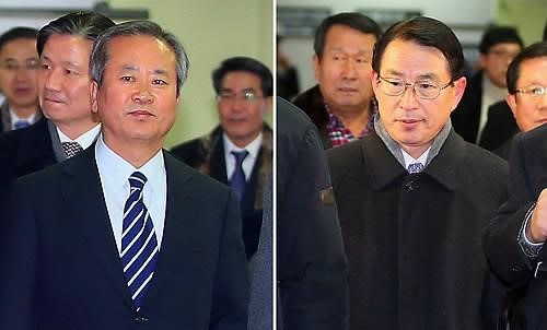 신상훈 전 신한금융지주 사장(왼쪽)과 이백순 전 신한은행장./사진=연합뉴스