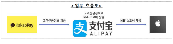 카카오페이가 알리페이와 애플에 개인신용정보를 제공하는 업무 흐름도./자료=금융감독원