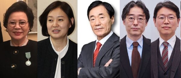 한미약품그룹 경영권 분쟁 중인 (왼쪽부터) 송영숙 회장-임주현 부회장-신동국 한양정밀 회장, 임종윤 한미약품 사장-임종훈 한미사이언스 대표이사.