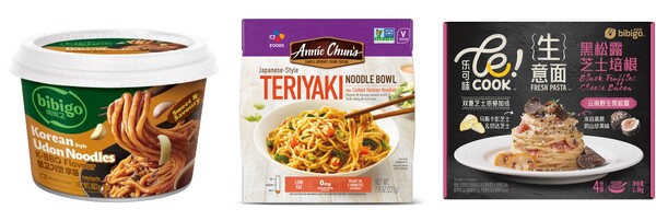 비비고 우동누들, 애니천 아시안누들, 러쿡 파스타 / 이미지=CJ제일제당