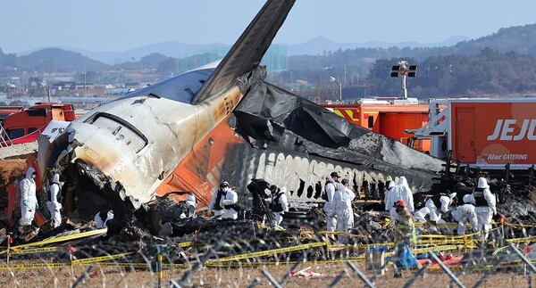 2024년 12월 31일 전남 무안군 무안국제공항 제주항공 여객기 참사 현장에서 경찰 과학수사대와 국과수가 현장 조사를 하고 있다. /연합뉴스