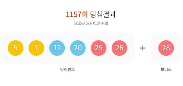 1157회 로또 당첨번호 조회결과./동행복권