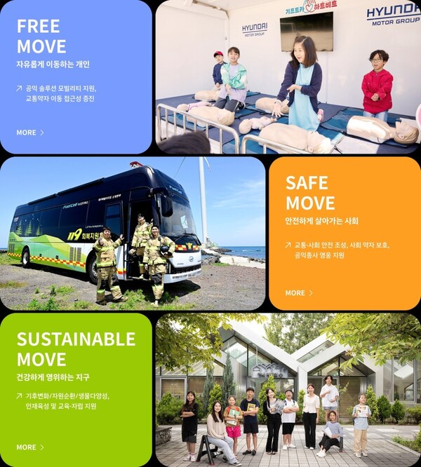 ‘현대차그룹 CSR 디지털 매거진’ 메인 화면 속 나열된 CSR 3대 중점 영역./사진=현대차그룹