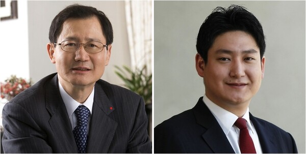 금호석유화학 박찬구 회장(왼쪽)과 장남 박준경 사장./사진=금호석유화학