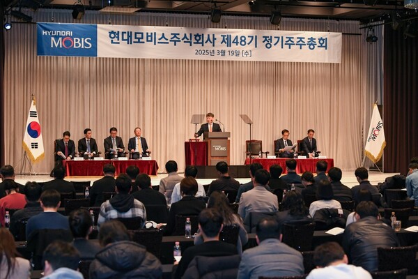 2025년 3월 19일 서울 강남구 GS타워에서 열린 정기 주주총회에서 이규석 현대모비스 사장이 의사봉을 두드리고 있다./사진=현대모비스