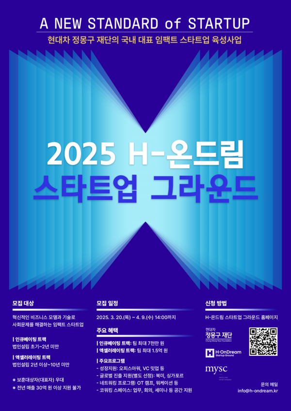현대차 정몽구 재단(이하 재단)은 2025년 3월 20일부터 'H-온드림 스타트업 그라운드' 13기에 참여할 임팩트 스타트업 20팀을 모집한다./사진=현대차정몽구재단. 