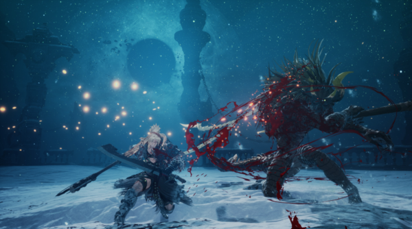 퍼스트 버서커:카잔의 게임 화면. 게임의 주인공 카잔이 보스 몬스터 바이퍼와 전투를 벌이고 있다./이미지=넥슨