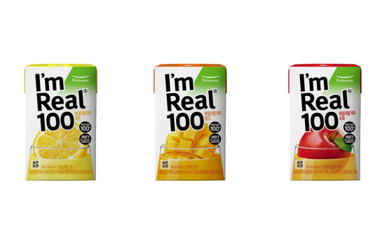 프리미엄 생과일주스 브랜드 ‘아임리얼’의 실온 과채주스 라인 ‘아임리얼 100’(왼쪽부터 레몬, 망고, 사과). 2025.4.23./사진=풀무원
