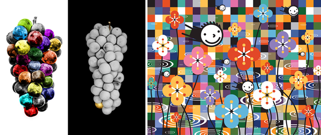 고려명 작가의 작품 '포도'와 권기수 작가의 '리플렉션' 시리즈 중 한 작품. 2025.5.14./사진=한화갤러리아