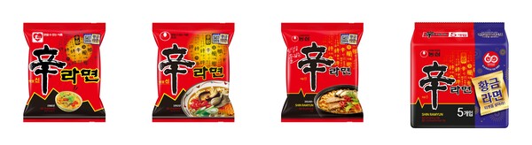 신라면 히스토리팩 이미지.(왼쪽부터)1986년, 1992년, 2014년 패키지 디자인. 2025.5.28./사진=농심