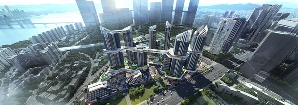 HDC현대산업개발이 서울 용산구 한강로3가 40-641일대 7만1901㎡ 부지에서 진행되는 도시정비사업인 용산 정비창 전면 1구역 재개발 구역에 제시한 조감도./2025.6.21.HDC현대산업개발