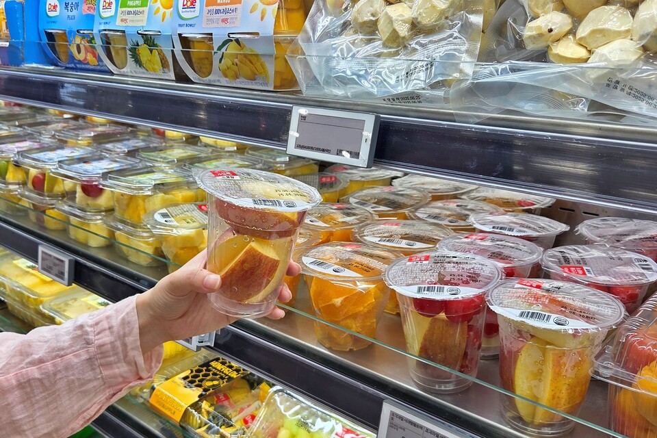 서울시 중구에 위치한 롯데마트 제타플렉스 서울역점 간편과일 매대에 진열된 조각 과일. 2025.6.30./사진=롯데쇼핑