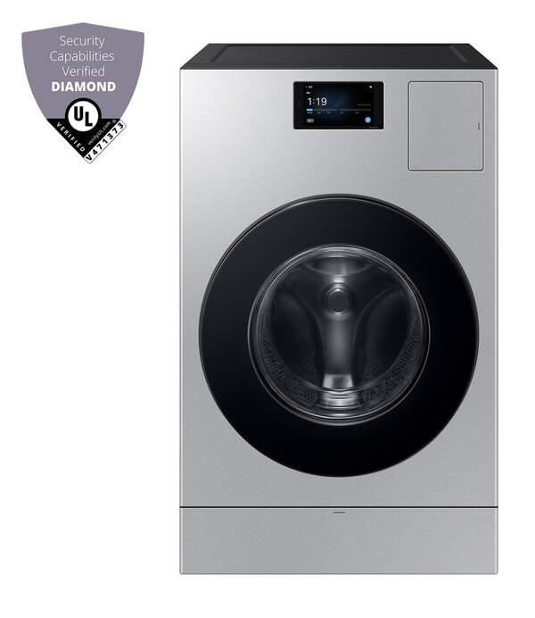 삼성전자 '비스포크 AI 콤보' 일체형 세탁건조기 제품 이미지와 'UL 솔루션즈(UL Solutions)'가 주관하는 사물인터넷 보안 평가 '다이아몬드' 등급 이미지. 2025.6.30./사진=삼성전자