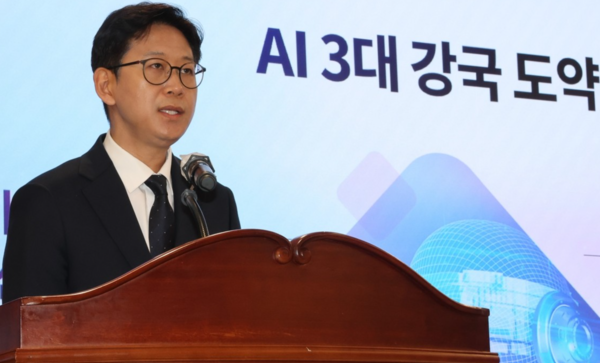 배경훈 과학기술정보통신부 장관이 2025년 7월 17일 정부세종청사 과기정통부 대강당에서 열린 취임식에서 취임사를 하고 있다. /사진=연합