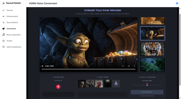 NC AI가 세계 최대 음성·언어 기술 학회인 INTERSPEECH 2025에서 혁신적인 몬스터 사운드 생성·변환 AI 기술을 전 세계에 공개한다. 사진은 인터스피치 포스터 및 몬스터사운드 기술이 반영된 사운드 팔레트 화면./2025.8.17.엔씨소프트 