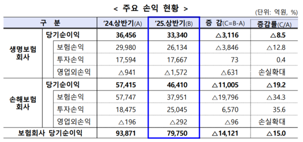 주요 손익 현황/금융감독원