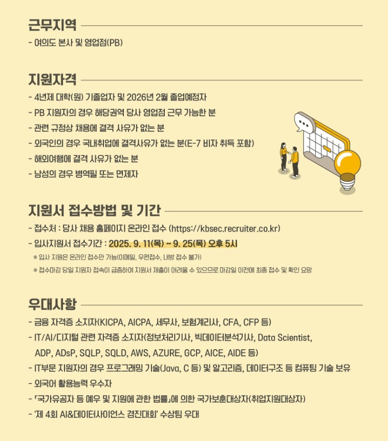 2025년 KB증권 대졸 신입직원 공개채용 상세 내용. 2025.9.11./자료=KB증권