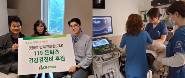 2025년 10월 9일 서울시 강남구 설채현 수의사 동물병원에서 119은퇴견 다솔이에 대한 건강검진을 진행하고 기념촬영을 하고 있다./사진=DB손해보험
