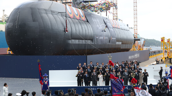 2025년 10월 22일 경남 거제 한화오션에서 열린 장영실함(장보고-Ⅲ, Batch-Ⅱ 1번 함) 진수식./연합