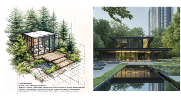 생성형 AI를 활용한 탑석 푸르지오 파크7 힐링라운지 설계 초안./대우건설